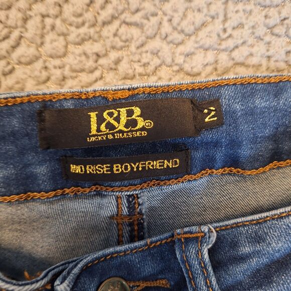 L&B LUCKY & BLESSED Jeans Boyfriend Stretch Denim‎ Blue Pants Distressed Size 2 - Picture 2 of 10